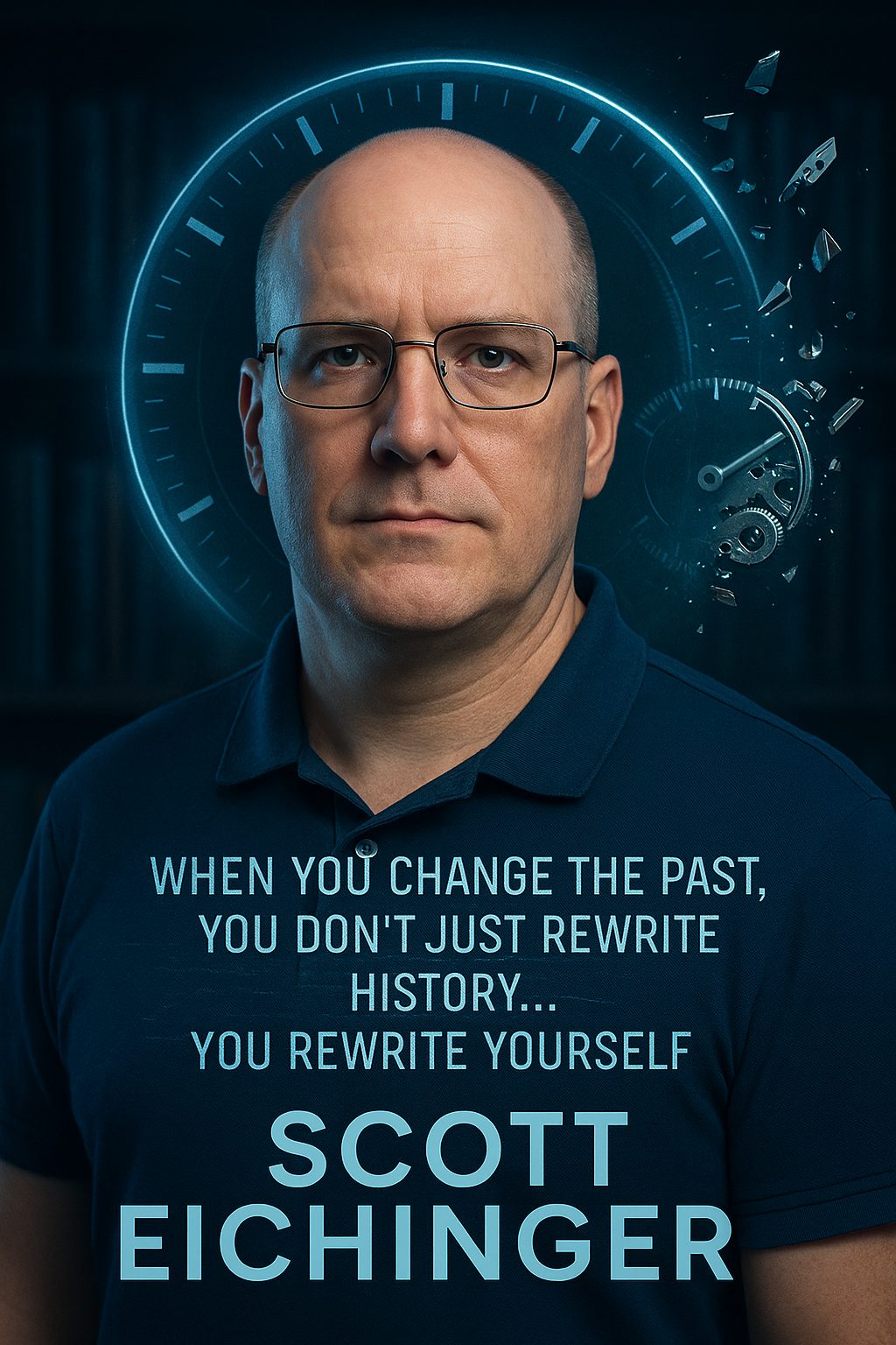 Author portrait with clock motif